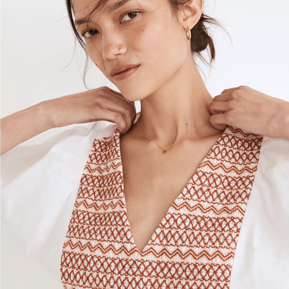 Madewell Embroidered Poplin V-Neck Mini Dress xs new - Picture 4 of 9